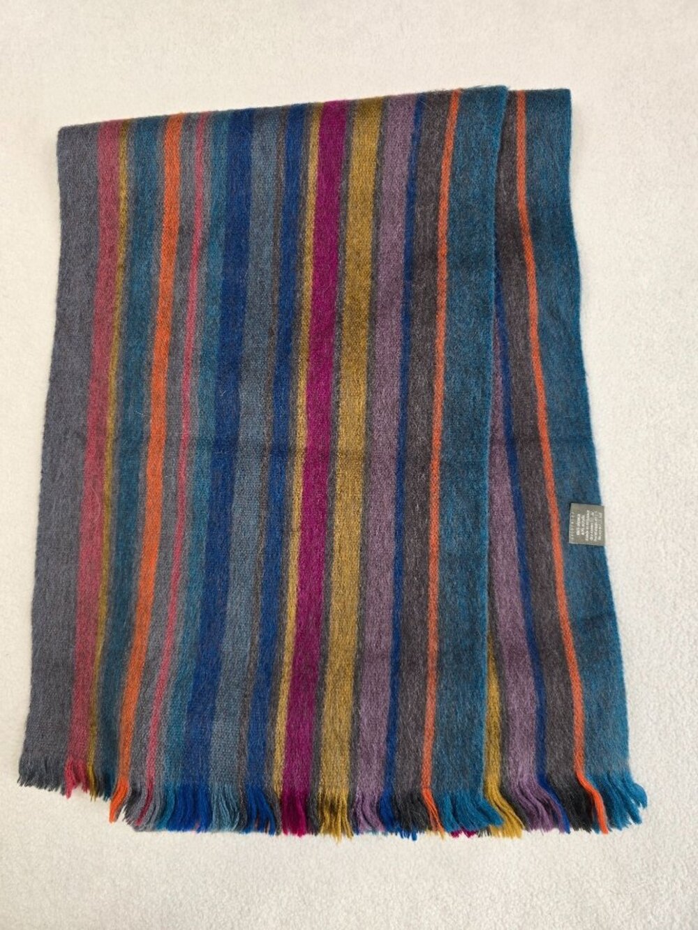 Shupaca 78X12  Striped Alpaca Blend Scarf Made In Ecuador Gray Teal